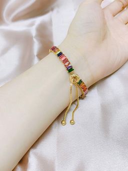 Peora - Gold Plated Multicolor Baguette Stone Studded Fancy Bracelet for Women (Adjustable)