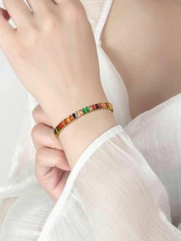 Peora - Gold Plated Multicolor Baguette Stone Studded Fancy Openable Bracelet Gift for Women