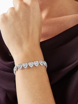 Peora - Silver Plated CZ and Crystal Studded Stylish Heart Design Bracelet Jewellery for Women