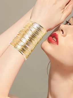 Peora - Gold Plated Fancy Cuff Bracelet Fashion Jewellery Gift for Women (Adjustable)