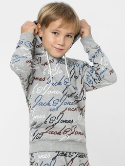 Jack & Jones Junior - Boys Grey Logo Print Co-ord Sweatshirt