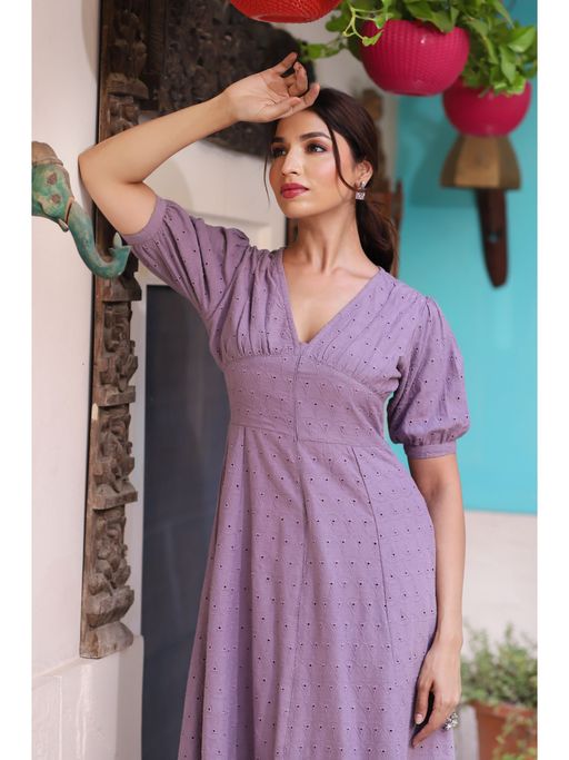 white christmas dresses Cotton Lilac Purple Floral Midi Sundress with Pockets– PromGirl main image 1