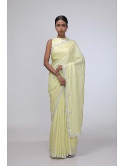 CHHAYA MEHROTRA - Yellow Pure Primrose Saree with Stitched Blouse