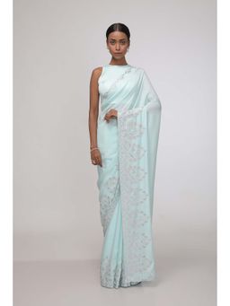 CHHAYA MEHROTRA - Blue Whispering Water's Saree with Stitched Blouse
