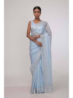 CHHAYA MEHROTRA - Blue Aura Saree with Stitched Blouse
