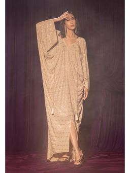 CHHAYA MEHROTRA - Beige Dia Kaftan Dress with Bralette (Set of 2)