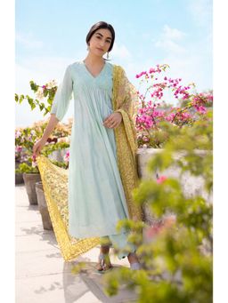 CHHAYA MEHROTRA - Aqua Asmita Kurta with Pant and Dupatta (Set of 3)