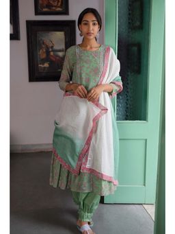 CHHAYA MEHROTRA - Green Heer Kurta with Pant and Dupatta (Set of 3)