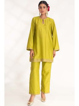 CHHAYA MEHROTRA - Green Aavya Kurti with Pant (Set of 2)