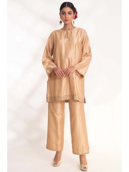 CHHAYA MEHROTRA - Beige Aavya Kurti with Pant (Set of 2)