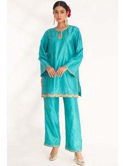 CHHAYA MEHROTRA - Turquoise Lekha Kurti with Pant (Set of 2)