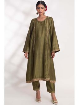 CHHAYA MEHROTRA - Green Kanak Kurta with Pant (Set of 2)