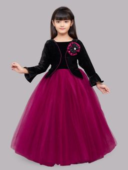 Pink Chick - Black Velvet And Burgundy Jacket Style Gown