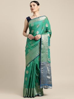 Sangam Prints - Turquoise Silk Woven Work Traditional Saree with Unstitched Blouse