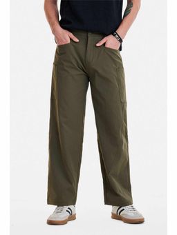 Snitch - Olive Polyester Mid Waist Trouser