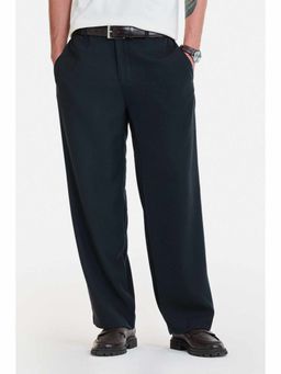 Snitch - Navy Blue Polyester Blend Mid Waist Trouser