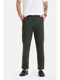 Snitch - Green Cotton Blend Mid Waist Trouser