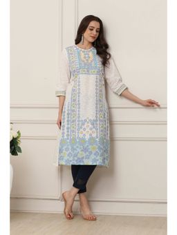 Biba - Women White Cotton Straight Kurta