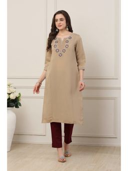 Biba - Women Brown Polyester Blend Straight Dyed Kurta