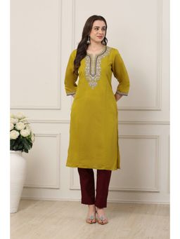 Biba - Women Green Polyester Straight Kurta
