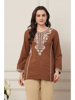 Biba - Women Brown Cotton Viscose Short Kurti