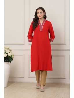 Biba - Women Red Viscose Rayon Straight Kurta