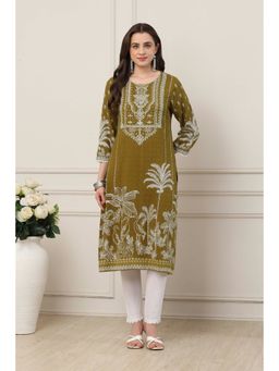 Biba - Women Green Viscose Rayon Straight Kurta
