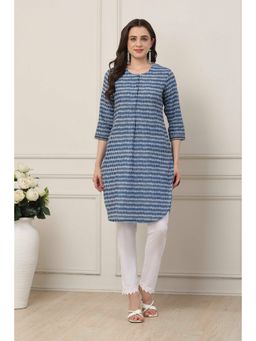 Biba - Women Indigo Blue Cotton Straight Printed Kurta