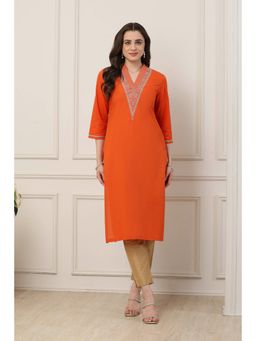 Biba - Women Orange Cotton Straight Kurta
