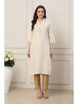 Biba - Women White Cotton Straight Kurta