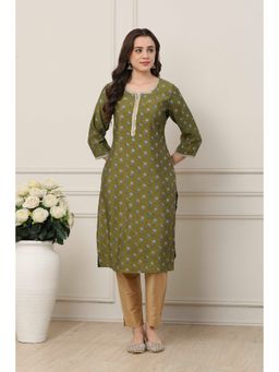 Biba - Women Green Viscose Rayon Straight Printed Kurta