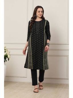 Biba - Women Black Cotton Straight Yarndyed Kurta