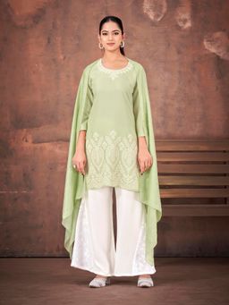 Tikhi Imli - Pistareen rayon with thread work embroidered kurta and Palazzo with dupatta