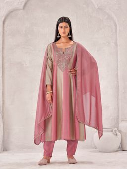 Tikhi Imli - Pink silk blend with Zari embroidery Anarkali Kurta with Pant & dupatta