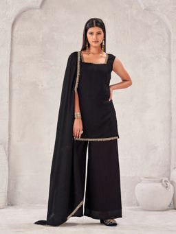 Tikhi Imli - Black silk blend kurta and palazzo with dupatta