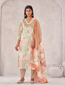 Tikhi Imli - Off white pure cotton printed kurta and Pant with dupatta