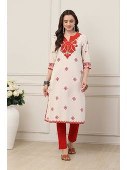 Biba - Women Orange Cotton Straight Kurta