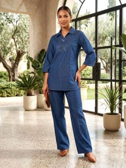 Autumnlane - Prisha Aero Embroidery Denim Co-Ord Set