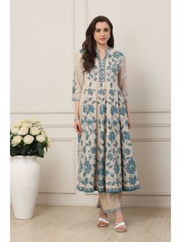 Biba - Women Blue Cotton Anarkali Kurta with Palazzo & Dupatta