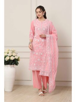 Biba - Women Pink Cotton Straight Kurta with Palazzo & Dupatta