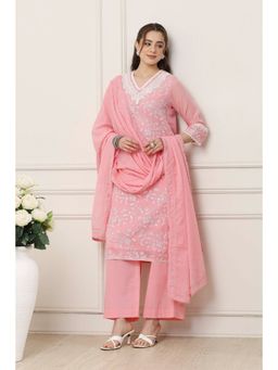 Biba - Women Pink Cotton Straight Kurta with Palazzo & Dupatta