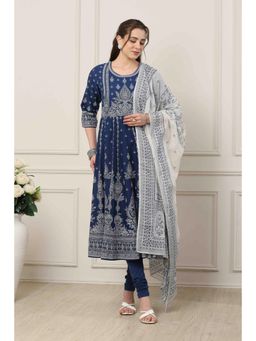 Biba - Women Blue Cotton Anarkali Kurta with Pant & Dupatta