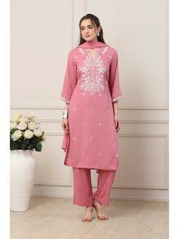 Biba - Women Pink Viscose Rayon Kurta with Pant & Dupatta