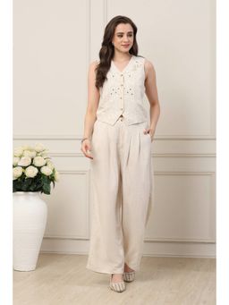 Biba - Women Natural Viscose Waistcoat With Pant