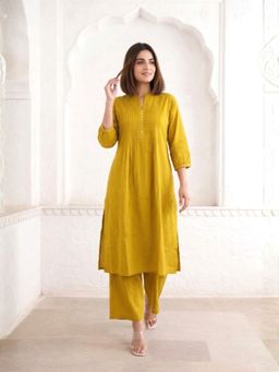Autumnlane - Sarika Yellow Cotton Work Kurta with Pant