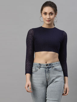 Style Quotient - Women Navy Blue Self Design Tops