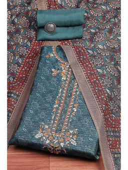 Biba - Women's Teal Tussar Hand Embroidered Unstitched Suit (Set of 3)