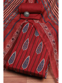Biba - Women's Maroon Chanderi Printed Embroidered Unstitched Suit (Set of 3)