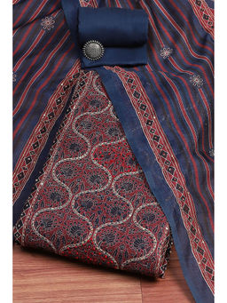 Biba - Women's Maroon Chanderi Printed Embroidered Unstitched Suit (Set of 3)