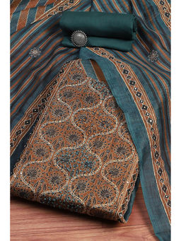 Biba - Women's Yellow Chanderi Printed Embroidered Unstitched Suit (Set of 3)